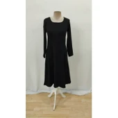 Lucky Life Kadın Uzun Kollu Kare Yaka Midi Kaşkorse Elbise thumbnail 8