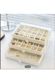 3 Çekmeceli Bölmeli faf Kadife Mücevher Takı Kutusu Küpe Yüzük Ke Düzenleyici Organizer - 2