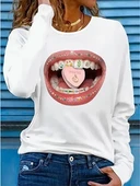 Lucky Life Kadın Uzun Kollu Bisiklet Yaka Baskılı Viskon Bluz thumbnail 1