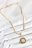 316L Çelik Zirkon Taşlı Siyah Detaylı Baget Model Gold Renk Kadın Kolye - TJ-BKO10529 thumbnail 2