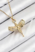 316L Çelik Zirkon Taşlı Melek Model Gold Renk Kadın Kolye - TJ-BKO10520 thumbnail 1