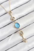 Pirinç Zincir Mavi Gold Renk Zirkon Taşlı Y Kolye - TJ-BKO10558 thumbnail 1