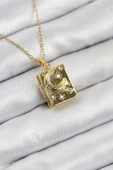 316L Çelik Zirkon Taşlı Açılabilr Kapaklı Kitap Model Gold Renk Kadın Kolye - TJ-BKO10515 - 1