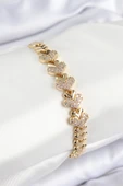 Pirinç Zirkon Taşlı Kalp Model Gold Renk Kadın Bileklik - TJ-BB7562 thumbnail 1