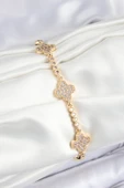 Pirinç Zirkon Taşlı Yonca Model Gold Renk Kadın Bileklik - TJ-BB7561 thumbnail 1