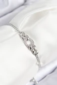 Pirinç Zirkon Taşlı Zincir Model Gümüş Renk Asansörlü Kadın Bileklik - TJ-BB7734 thumbnail 1