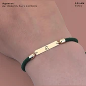 14 Ayar Altın Plakalı Doğum Ayına Özel Dikdörtgen Motifli Koyu Yeşil İpek Örgülü Hediye Bileklik-554 thumbnail 3