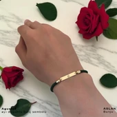 14 Ayar Altın Plakalı Doğum Ayına Özel Dikdörtgen Motifli Koyu Yeşil İpek Örgülü Hediye Bileklik-554 thumbnail 2