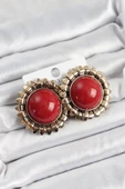 Pirinç Bordo Vintage Model Gold Renk Kadın Küpe - TJ-BKP10752 - 1