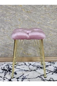 Kare Gold Kaplama Telli Ayaklı Tabure - Oturak - Bar Taburesi - Ayaklı Tabure Pembe Renk 48 x 33 Boyut/Ebat thumbnail 3