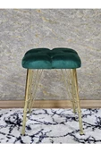 Kare Gold Kaplama Telli Ayaklı Tabure - Oturak - Bar Taburesi - Ayaklı Tabure Yeşil Renk 48 x 33 Boyut/Ebat - 3