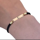 14 Ayar Altın Plakalı Sembole Özel Siyah Örgü İpli Dikdörtgen Figürlü Hediye Bileklik-555 thumbnail 3