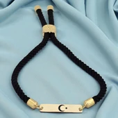 14 Ayar Altın Plakalı Sembole Özel Siyah Örgü İpli Dikdörtgen Figürlü Hediye Bileklik-555 thumbnail 1