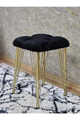 Kare Gold Kaplama Telli Ayaklı Tabure - Oturak - Bar Taburesi - Ayaklı Tabure Siyah Renk 48 x 33 Boyut/Ebat - 4