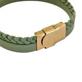 14 Ayar Altın Plakalı Harfe Özel Kalp Detaylı Oval Motifli Doğal Yeşil Derili Hediye Bileklik-556 thumbnail 4