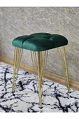 Kare Gold Kaplama Telli Ayaklı Tabure - Oturak - Bar Taburesi - Ayaklı Tabure Yeşil Renk 48 x 33 Boyut/Ebat - 4