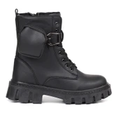 Kadın Siyah Postal Bot – Cüzdanlı Kalın Taban Fermuarlı Bağcıklı Tokalı Rahat Günlük Şık ve Dayanıklı thumbnail 4