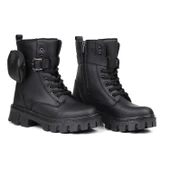 Kadın Siyah Postal Bot – Cüzdanlı Kalın Taban Fermuarlı Bağcıklı Tokalı Rahat Günlük Şık ve Dayanıklı thumbnail 1