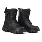 Kadın Siyah Postal Bot – Kalın Taban Fermuarlı Bağcıklı Cepli Tokalı Rahat Günlük Şık ve Dayanıklı thumbnail 1