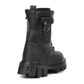 Kadın Siyah Postal Bot – Kalın Taban Fermuarlı Bağcıklı Cepli Tokalı Rahat Günlük Şık ve Dayanıklı thumbnail 5