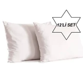 12 Adet Ekru Renk Pamuklu Yastık Kılıfı Kapaklı (50x70) - 1