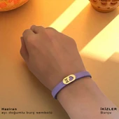 14 Ayar Altın Plakalı Doğum Ayına Özel Kalp Detaylı Oval Motifli Doğal Mor Derili Hediye Bileklik-558 thumbnail 2