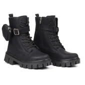 Kadın Siyah Nubuk Postal Bot – Cüzdanlı Kalın Taban Fermuarlı Bağcıklı Tokalı Rahat Günlük Şık ve Dayanıklı - 1