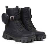 Kadın Siyah Nubuk Postal Bot – Cüzdanlı Kalın Taban Fermuarlı Bağcıklı Tokalı Rahat Günlük Şık ve Dayanıklı - 2