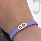 14 Ayar Altın Plakalı Harfe Özel Kalp Detaylı Oval Motifli Doğal Mor Derili Hediye Bileklik-558 thumbnail 3