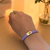 14 Ayar Altın Plakalı İsme Özel Kalp Detaylı Oval Motifli Doğal Mor Derili Hediye Bileklik-558 thumbnail 2