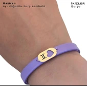 14 Ayar Altın Plakalı Doğum Ayına Özel Kalp Detaylı Oval Motifli Doğal Mor Derili Hediye Bileklik-558 thumbnail 3