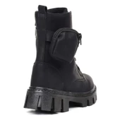 Kadın Siyah Nubuk Postal Bot – Cüzdanlı Kalın Taban Fermuarlı Bağcıklı Tokalı Rahat Günlük Şık ve Dayanıklı - 5