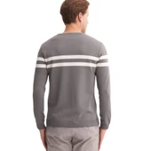 Slim Fit Viskon Kumaş Basic İki Çizgili Bisiklet Yaka Kazak - 9