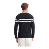 Slim Fit Viskon Kumaş Basic İki Çizgili Bisiklet Yaka Kazak - 4