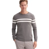 Slim Fit Viskon Kumaş Basic İki Çizgili Bisiklet Yaka Kazak - 10