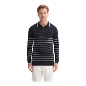 Slim Fit Viskon Dokulu Basic Çizgi Detaylı Polo Yaka Kazak-33020 - 6