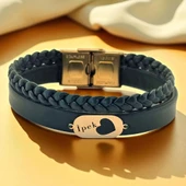 14 Ayar Altın Plakalı İsme Özel Kalp Detaylı Oval Motifli Koyu Yeşil Derili Hediye Bileklik-560 thumbnail 1