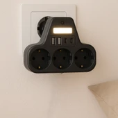 3’lü Duvar Tipi Akım Korumalı Priz  2 USB A + 2 Type C Girişli  LED Gece Lambalı Akıllı Çoklu Priz - 8