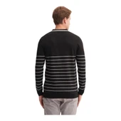 Slim Fit Viskon Dokulu Basic Çizgi Detaylı Polo Yaka Kazak-33020 - 10