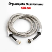 Krom Gümüş Paslanmaz Örgülü Duş Bağlantı Hortumu 150 cm Dayanıklı Esnek Banyo Aksesuarı Bağlantı thumbnail 3