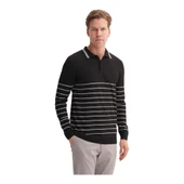 Slim Fit Viskon Dokulu Basic Çizgi Detaylı Polo Yaka Kazak-33020 - 9