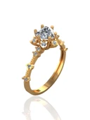 Pırlanta Montür Üst Kalite Kalpli Lotus 14 Ayar Altın Yüzük thumbnail 1