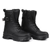 Kadın Siyah Postal Bot – Kalın Taban Fermuarlı Bağcıklı Lastik Tokalı Rahat Günlük Şık ve Dayanıklı thumbnail 6