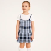 Kız Çocuk Askılı Ekose Elbise & Likralı Penye Tişört – Pileli Etekli - 2