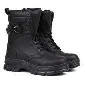 Kadın Siyah Postal Bot – Kalın Taban Fermuarlı Bağcıklı Lastik Tokalı Rahat Günlük Şık ve Dayanıklı thumbnail 7