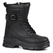 Kadın Siyah Postal Bot – Kalın Taban Fermuarlı Bağcıklı Lastik Tokalı Rahat Günlük Şık ve Dayanıklı thumbnail 3