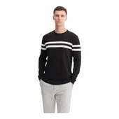 Slim Fit Viskon Kumaş Basic İki Çizgili Bisiklet Yaka Kazak - 6