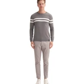 Slim Fit Viskon Kumaş Basic İki Çizgili Bisiklet Yaka Kazak - 8