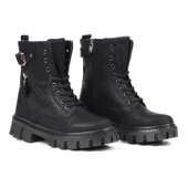 Kadın Siyah Postal Bot – Kalın Taban Fermuarlı Bağcıklı Tokalı Rahat Günlük Şık ve Dayanıklı thumbnail 1