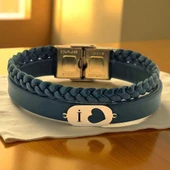 14 Ayar Altın Plakalı Harfe Özel Kalp Detaylı Oval Motifli Koyu Yeşil Derili Hediye Bileklik-560 thumbnail 1